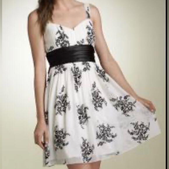 Trixxi Embossed Floral Print Sash White Black Sheer Lined Dress Women’s Size 3X - Picture 1 of 14